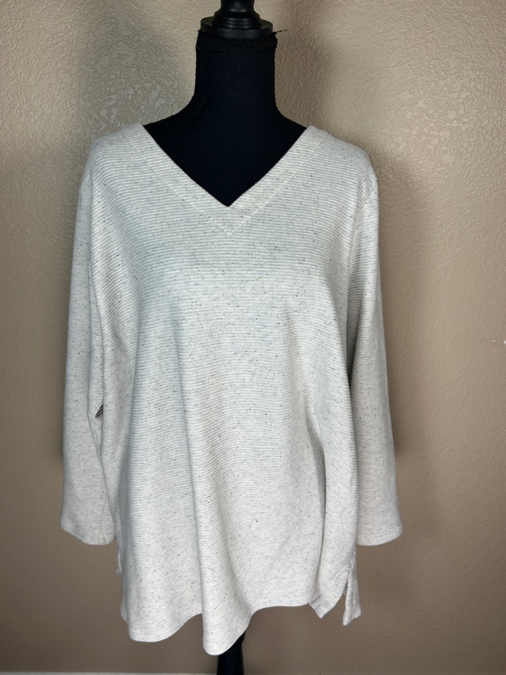 J. Jill Wearever Collection oatmeal V-neck tunic sweater.